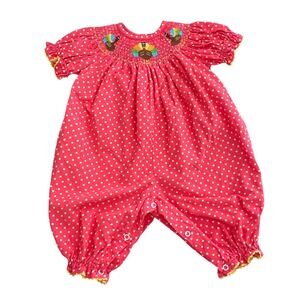 Southern Sunshine micro corduroy smocked polka dot turkey bodysuit Size 6M
